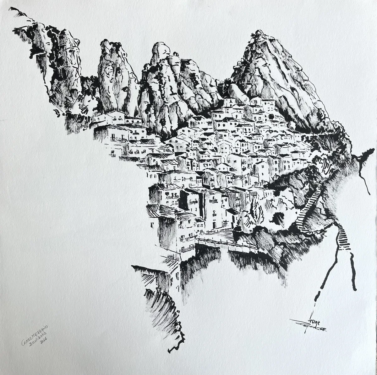 Zeichnung einer Felslandschaft